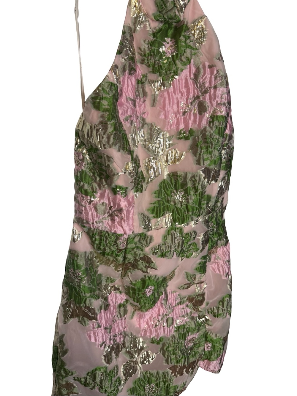 ๐ธ Lulus Floral Metallic Jacquard Halter Mini Dress Medium NWT โจ๐ - Picture 5 of 5